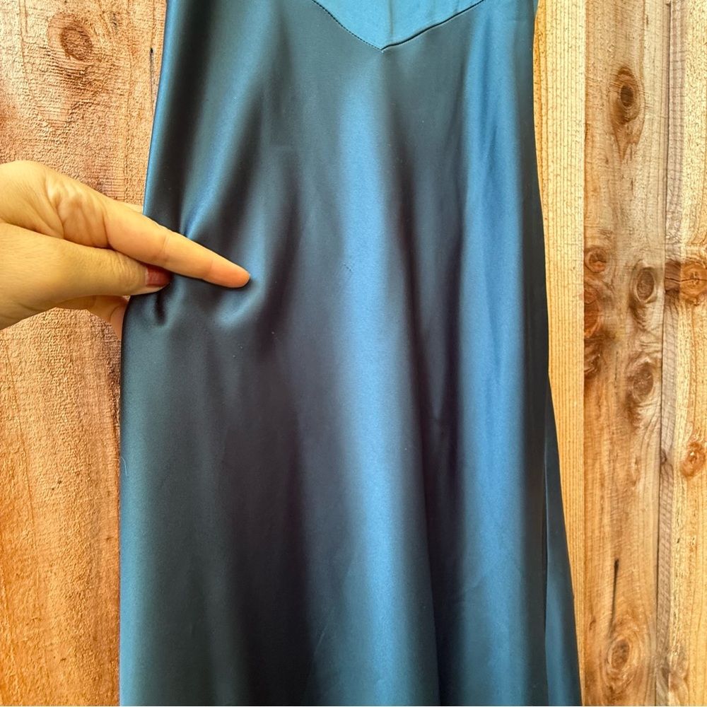 Peacock Teal Blue Satin Tie-Back Midi Slip Dress πΏ - Picture 7 of 10